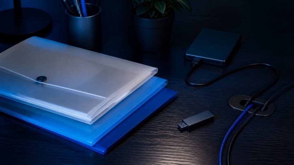A calm technical workspace illustrating begin with what you can see, with physical objects and no readable software interface
