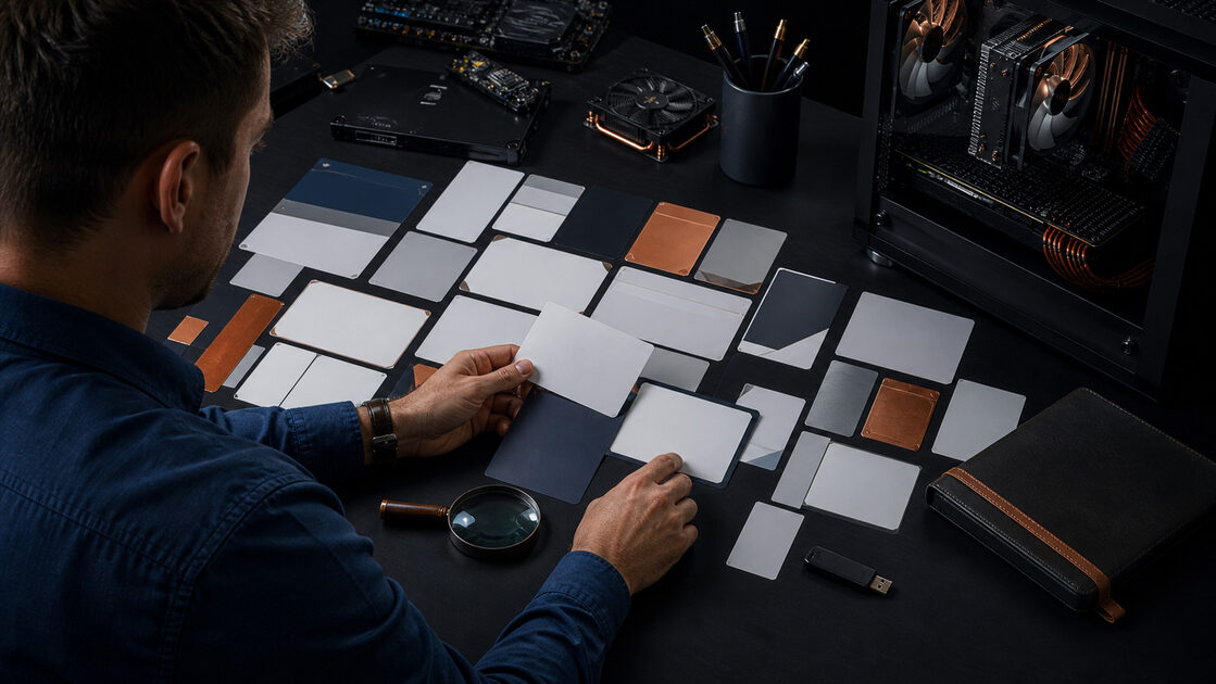 A calm technical workspace illustrating begin with what you can see, with physical objects and no readable software interface
